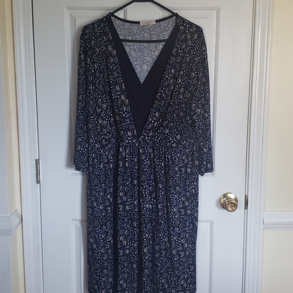 Cream and Navy Print Dress